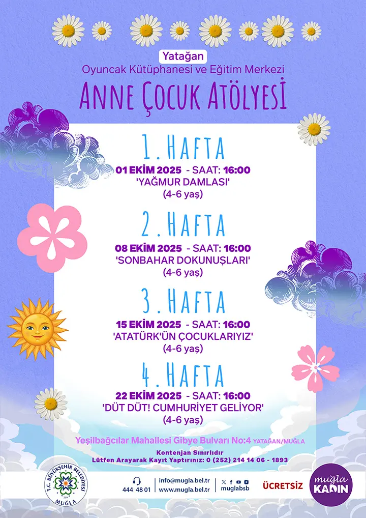 Anne Çocuk Atölyesi Yatağan 4-6 Yaş Etkinliğine Davetlisiniz