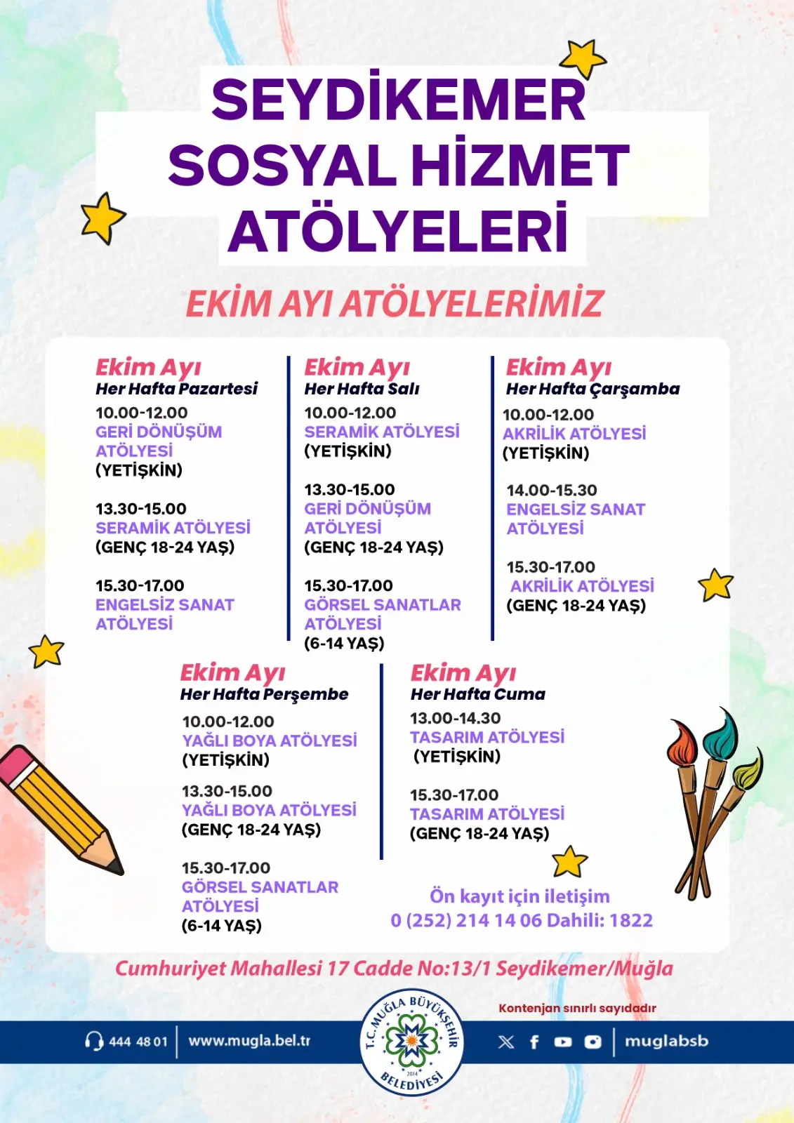 Seydikemer Ekim Ayı Sosyal Hizmetler Atölyeleri Etkinliğine Davetlisiniz